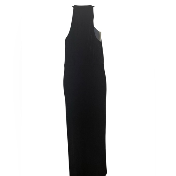 Bebe New NWT Slinky Asymmetrical Black Velvet Halter Neck Dress Size Large - Picture 4 of 7
